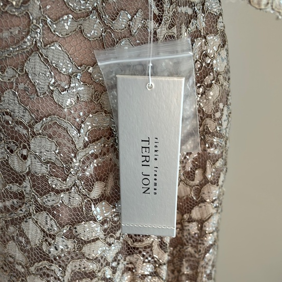 Elegant Lace Evening Gown by Rickie Freeman Teri John Size 16 Color Taupe - Picture 2 of 9